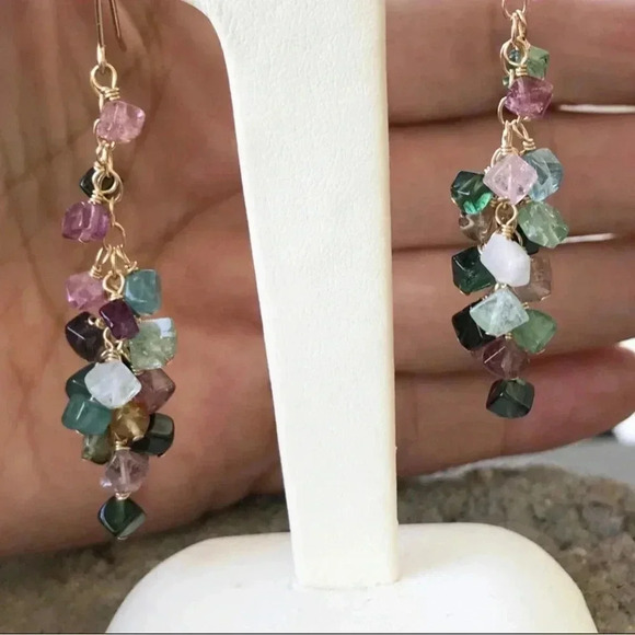 Tourmaline Earrings,Chandelier Earrings,Multicolored Gemstones,Waterfall Earring - Picture 3 of 4